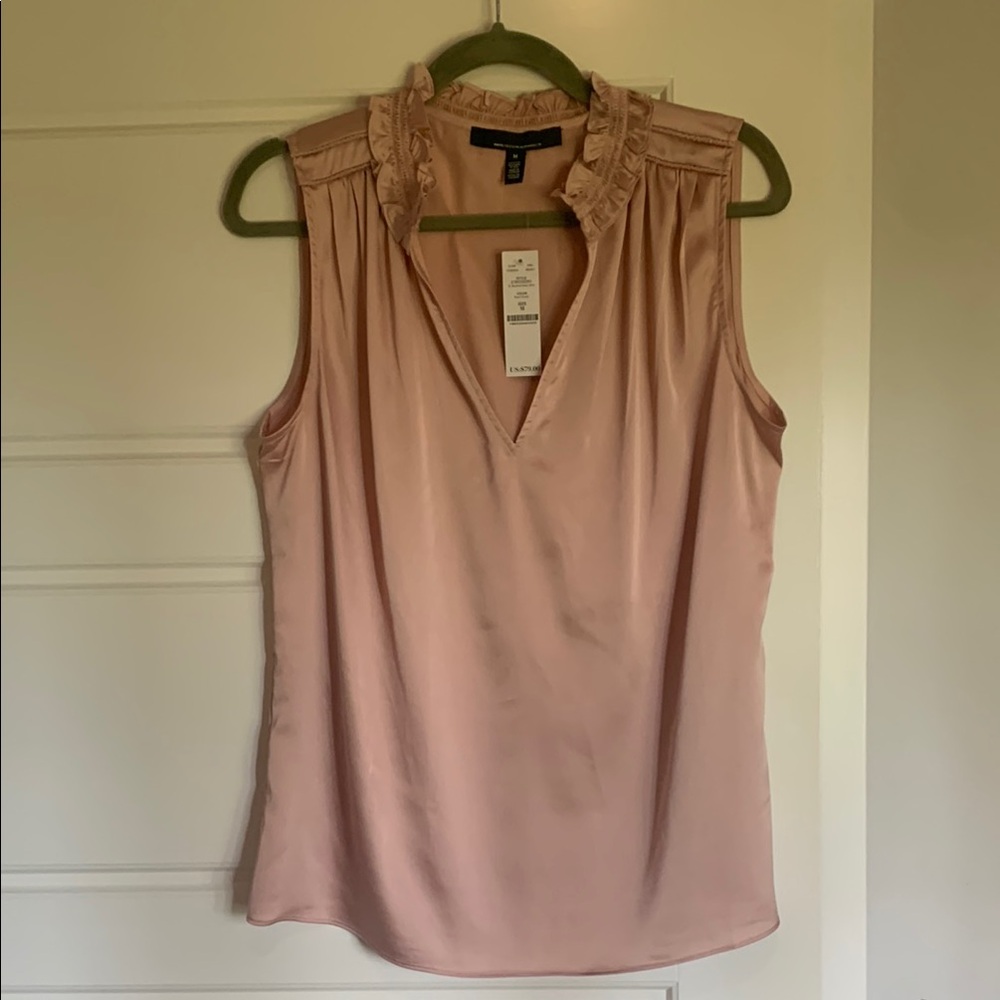 White House Black Market Pink Ruffled Sleeveless Blouse